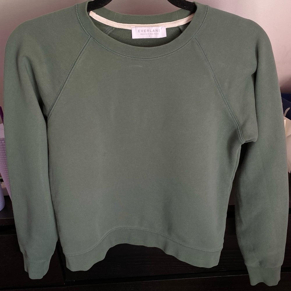 EVERLANE Women's LightweightFrench Terry Crewneck Sweatshirt Teal Green - S